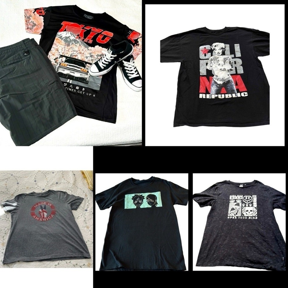5 T-Shirt Bundle Japanese Anime Tokyo Drifting Marilyn Monroe Peace &‎ Shrooms